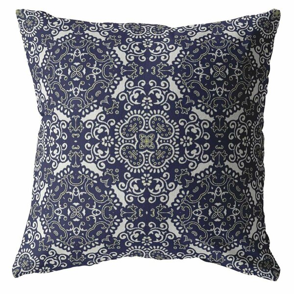 Homeroots 26 in. Navy Boho Indoor & Outdoor Zippered Throw Pillow 412700